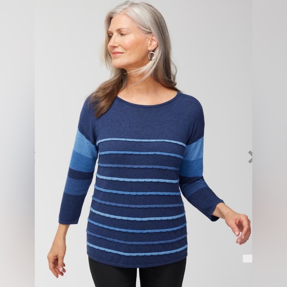 Chico's Touch of Cashmere with Raised Scalloped Stripes, Size Large - Picture 1 of 10